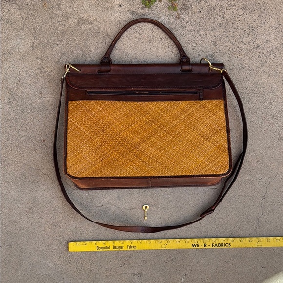 Vintage Brown Leather + Rattan Briefcase - Picture 9 of 12